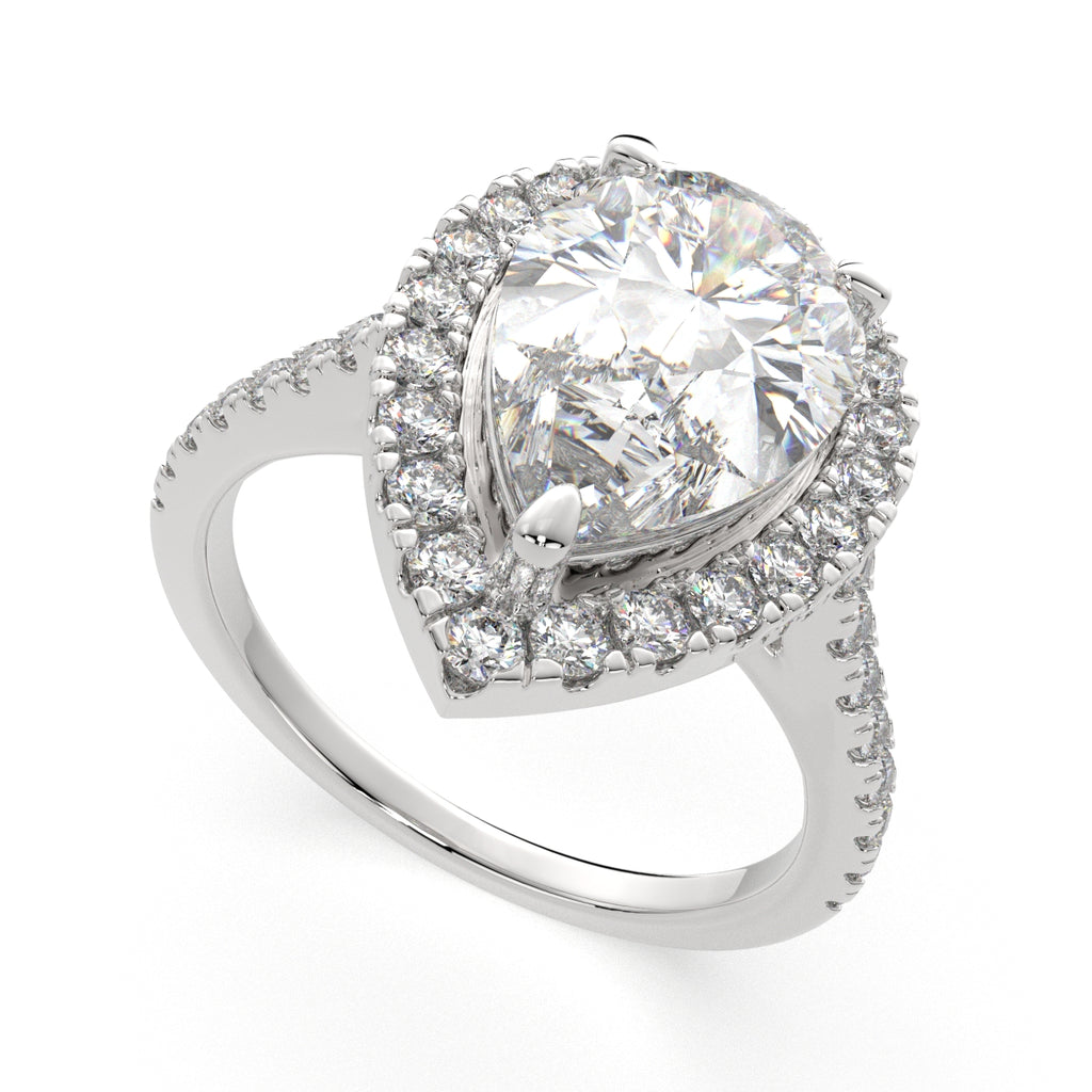 1.4 Carat VS1 D Lab Grown Diamond Halo Pave Pear Ring