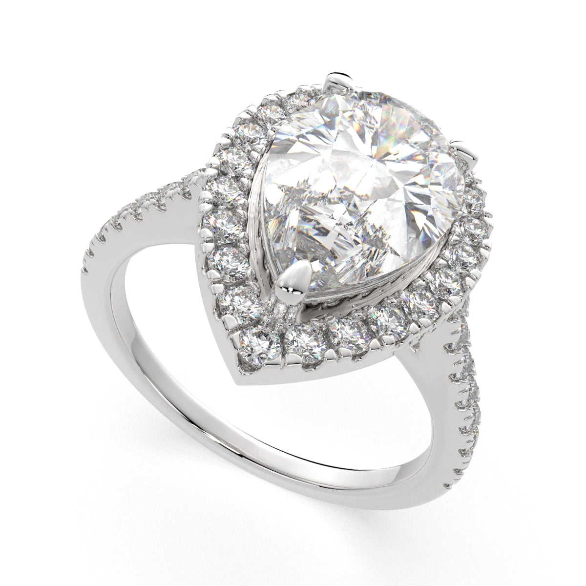 3.4 Carat VS1 D Lab Grown Diamond Halo Pave Pear Ring