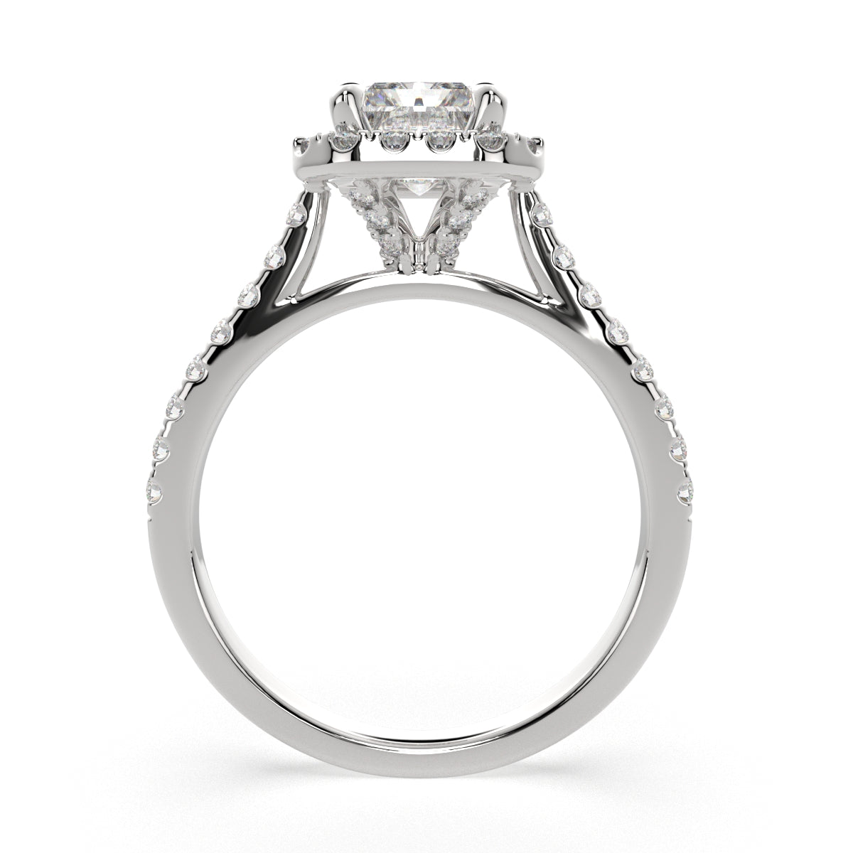 2.4 Carat VS1 D Lab Grown Diamond Halo Pave Radiant Ring