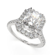 1.4 Carat VS1 D Lab Grown Diamond Halo Pave Radiant Ring