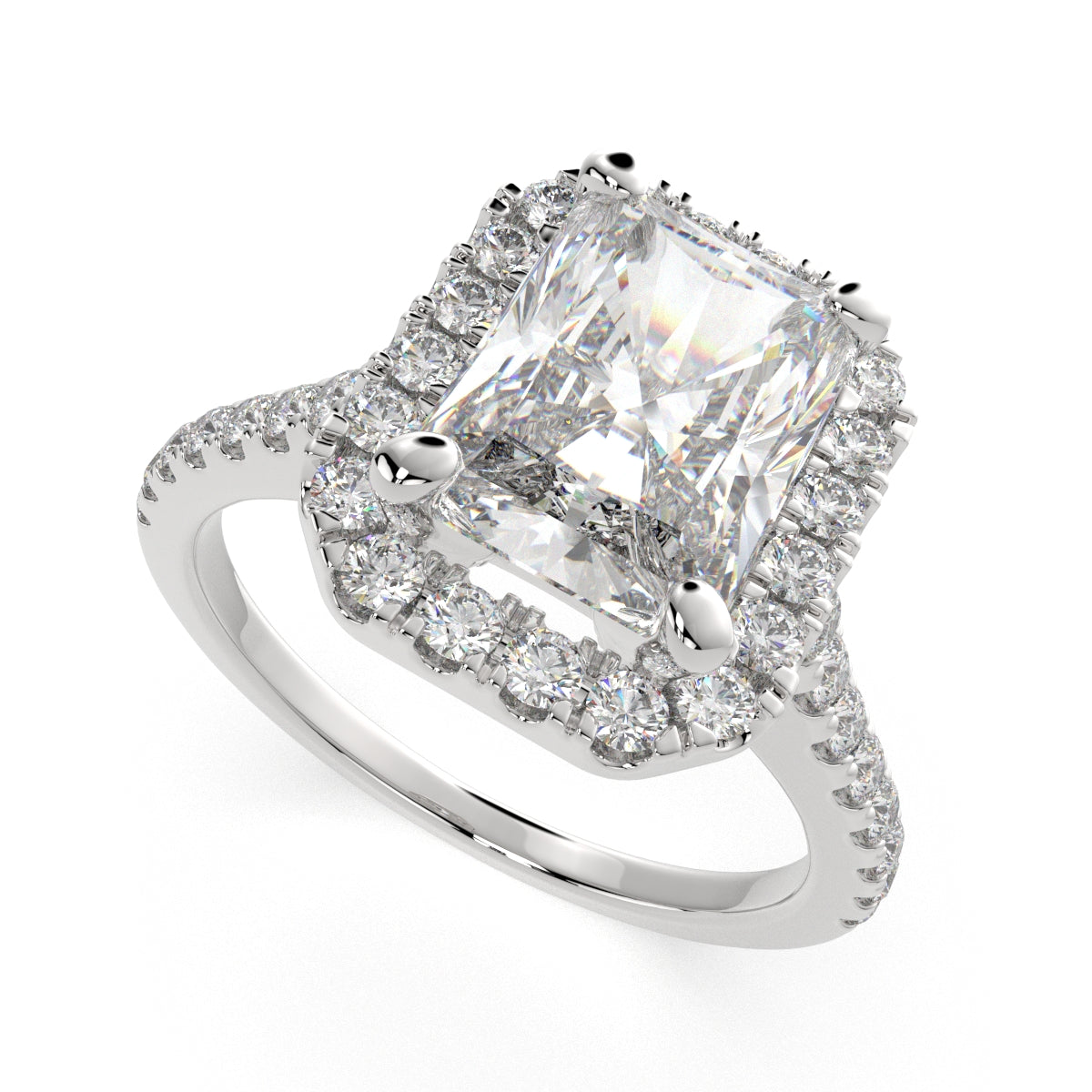 2.4 Carat VS1 D Lab Grown Diamond Halo Pave Radiant Ring
