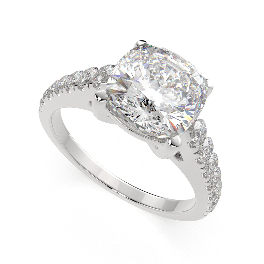 Karina 3.3 Carat Cushion Cut Pave 6 Prong Engagement Ring