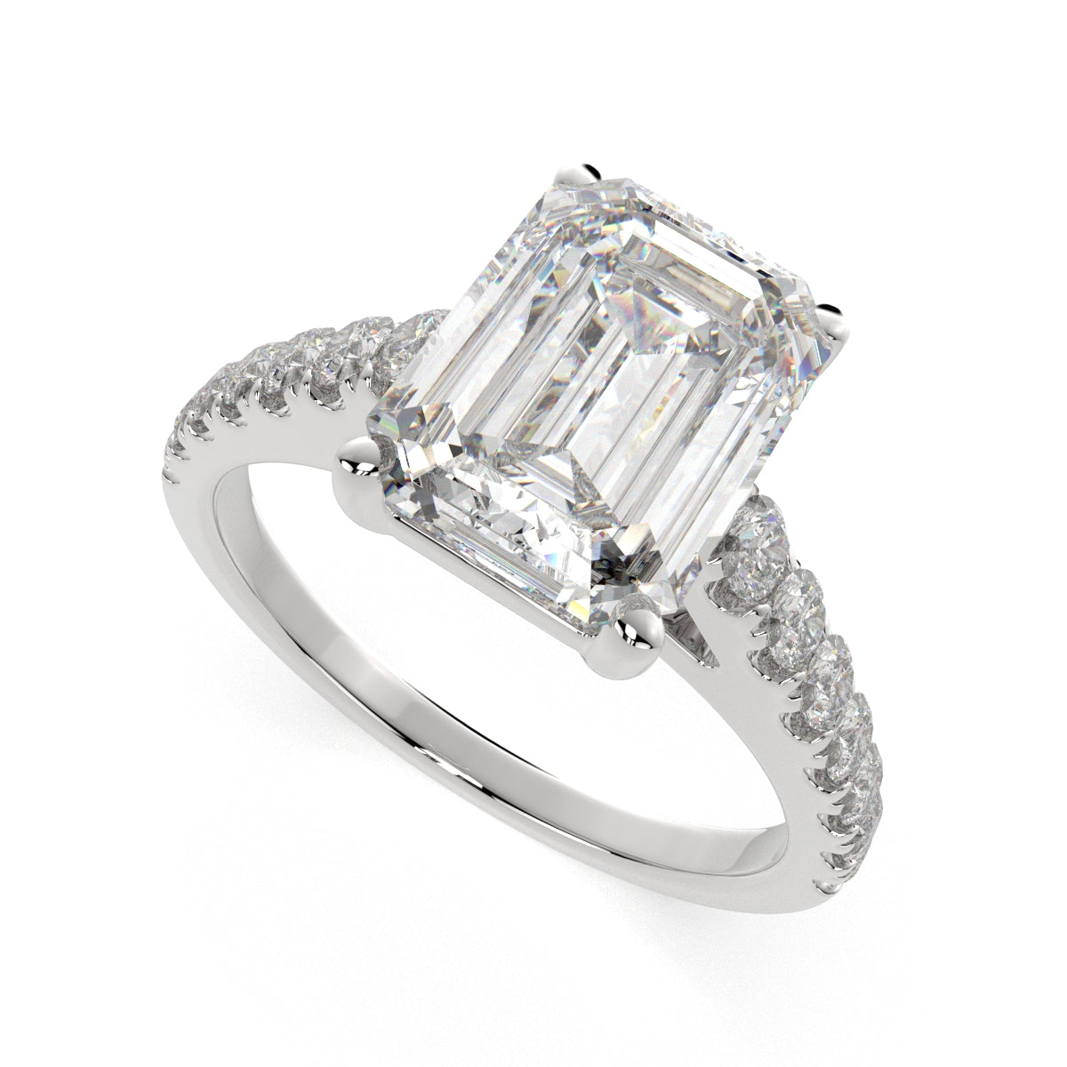 3.3 Carat VS1 D Lab Grown Diamond Pave Emerald Ring