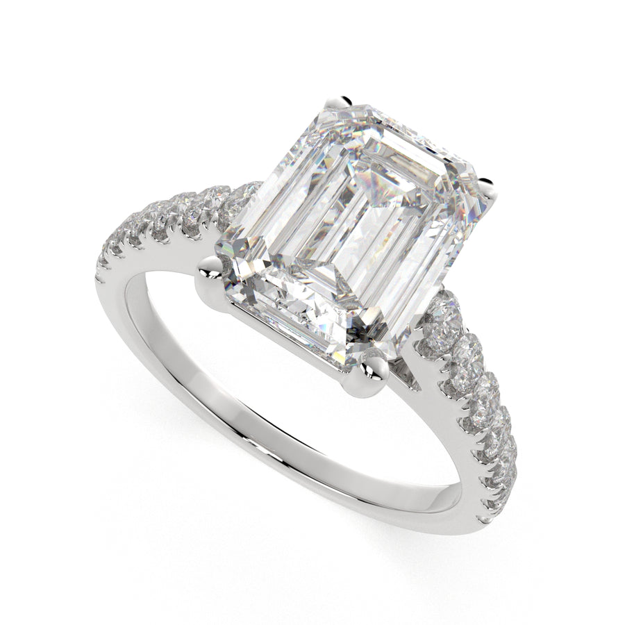 Karina 4.3 Carat Emerald Cut Pave 6 Prong Engagement Ring