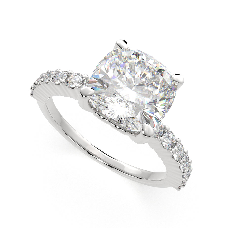 Lavinia 3.35 Carat Cushion Cut Side Stone 4 Prong Engagement Ring