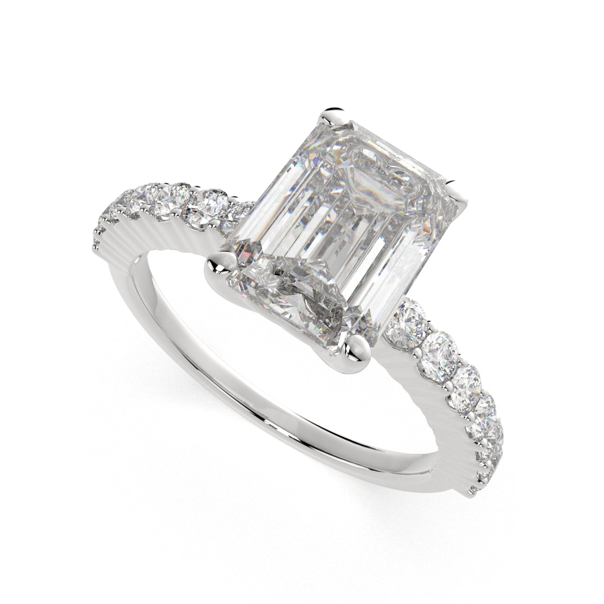 1.35 Carat VS1 D Lab Grown Diamond Side Stone Emerald Ring