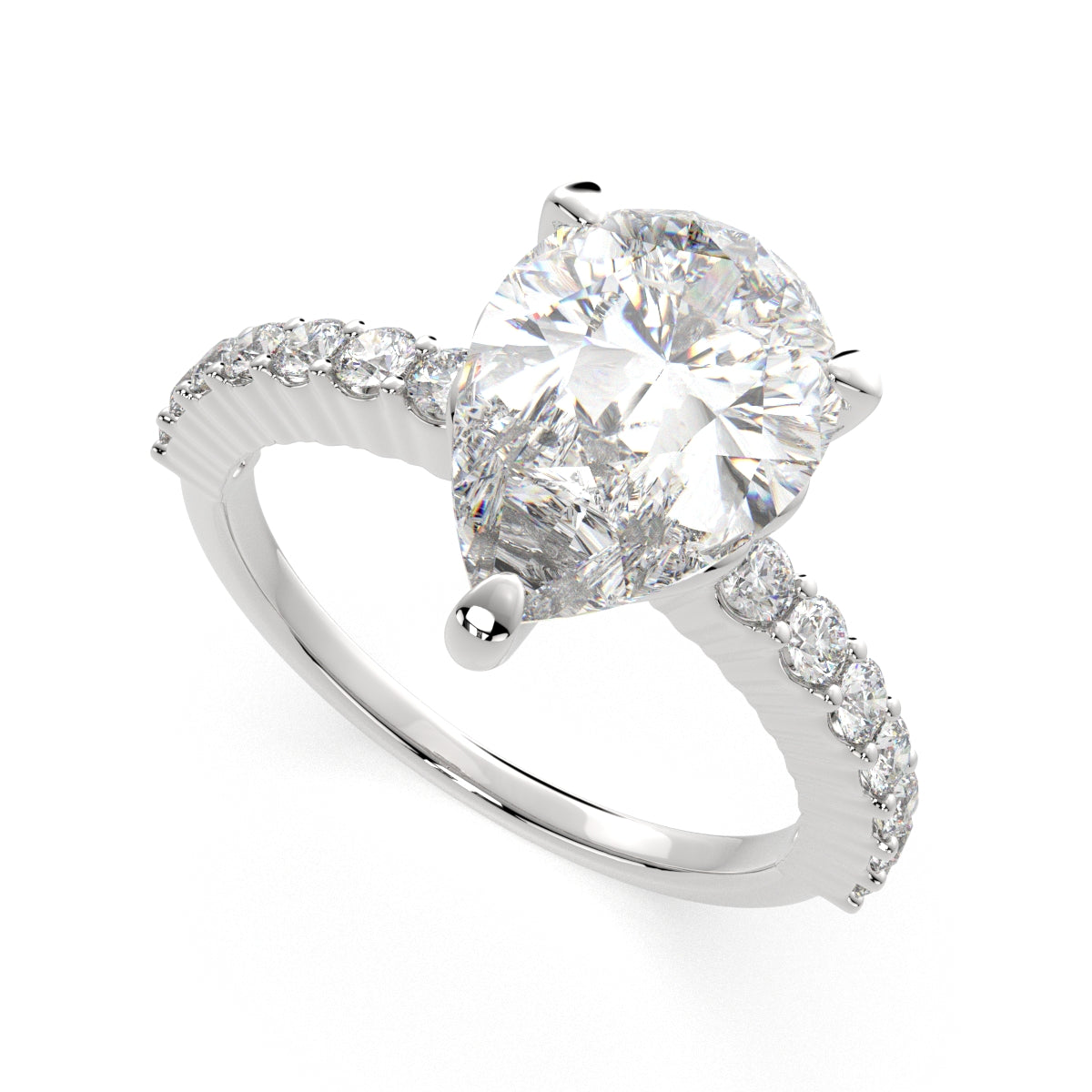 1.35 Carat VS1 D Lab Grown Diamond Side Stone Pear Ring