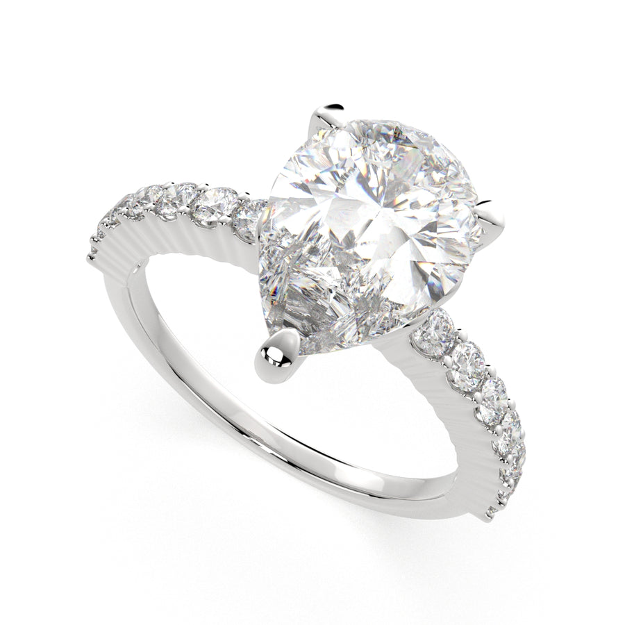 Lavinia 3.35 Carat Pear Cut Side Stone 4 Prong Engagement Ring