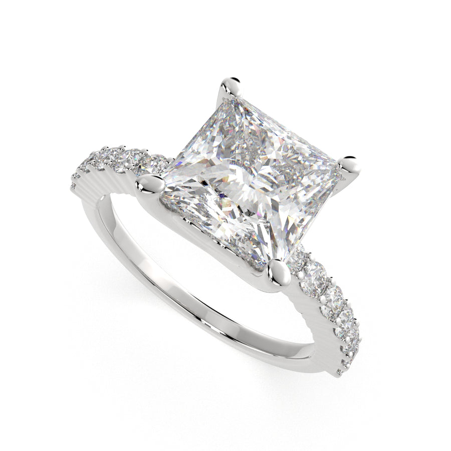 Lavinia 3.35 Carat Princess Cut Side Stone 4 Prong Engagement Ring