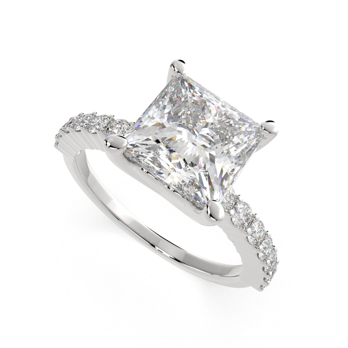 2.35 Carat VS1 D Lab Grown Diamond Side Stone Princess Ring
