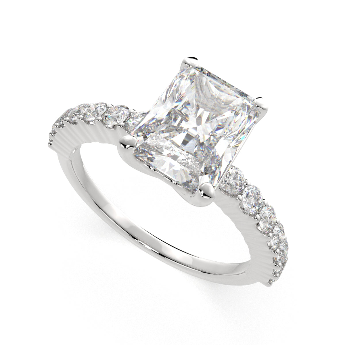 1.35 Carat VS1 D Lab Grown Diamond Side Stone Radiant Ring