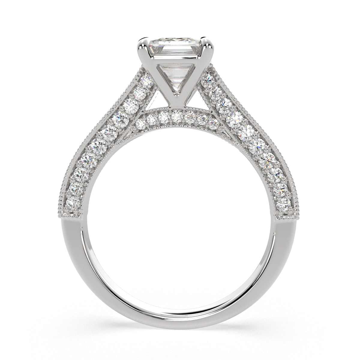 2.75 Carat VS1 D Lab Grown Diamond Pave Emerald Ring