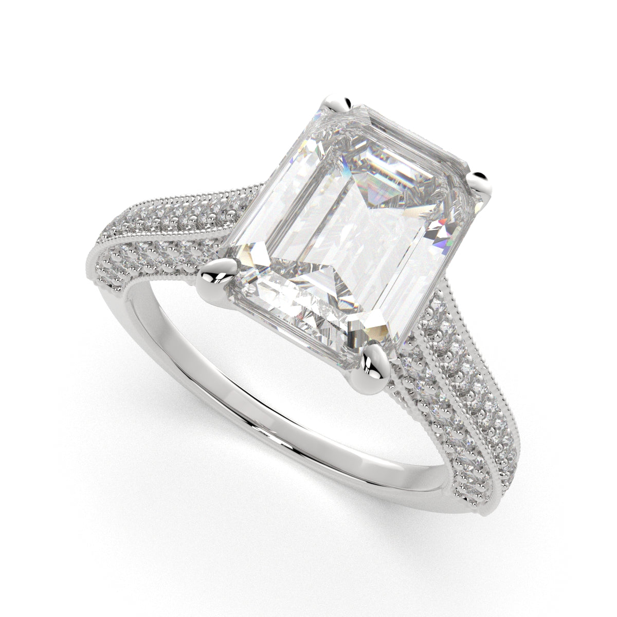 1.75 Carat VS1 D Lab Grown Diamond Pave Emerald Ring