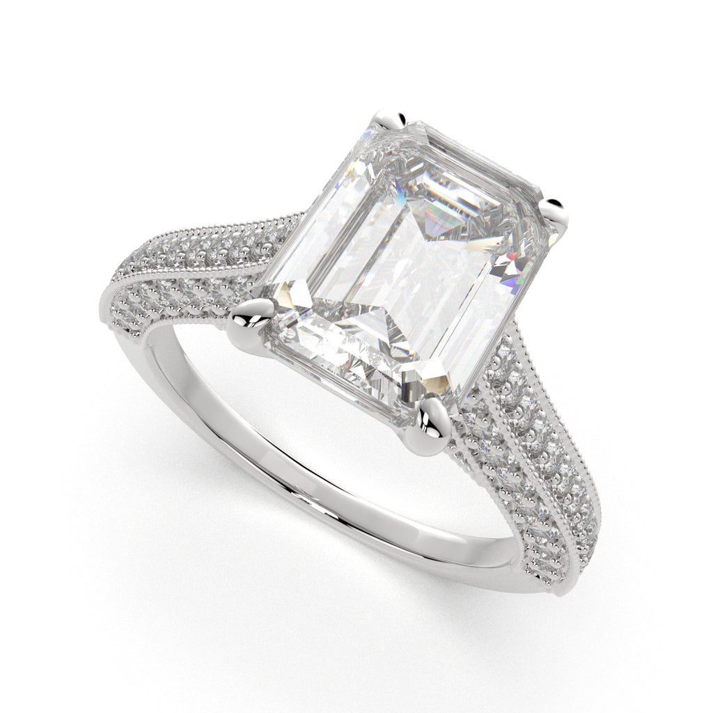 2.75 Carat VS1 D Lab Grown Diamond Pave Emerald Ring