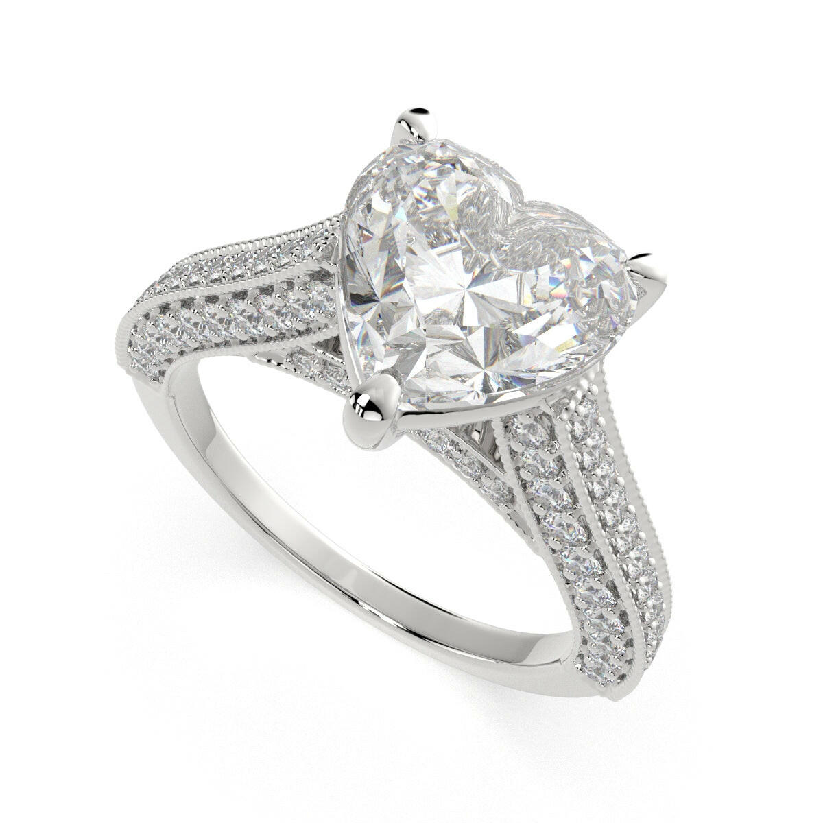 4.75 Carat VS1 D Lab Grown Diamond Pave Heart Ring