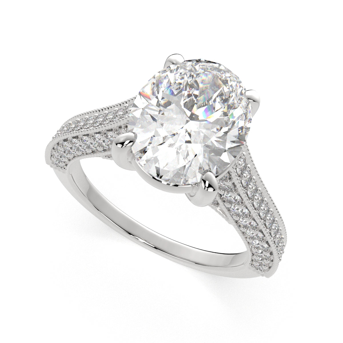 4.75 Carat VS1 D Lab Grown Diamond Pave Oval Ring