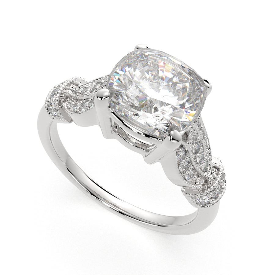 Nadia 4.15 Carat Cushion Cut Pave Milgrain Engagement Ring