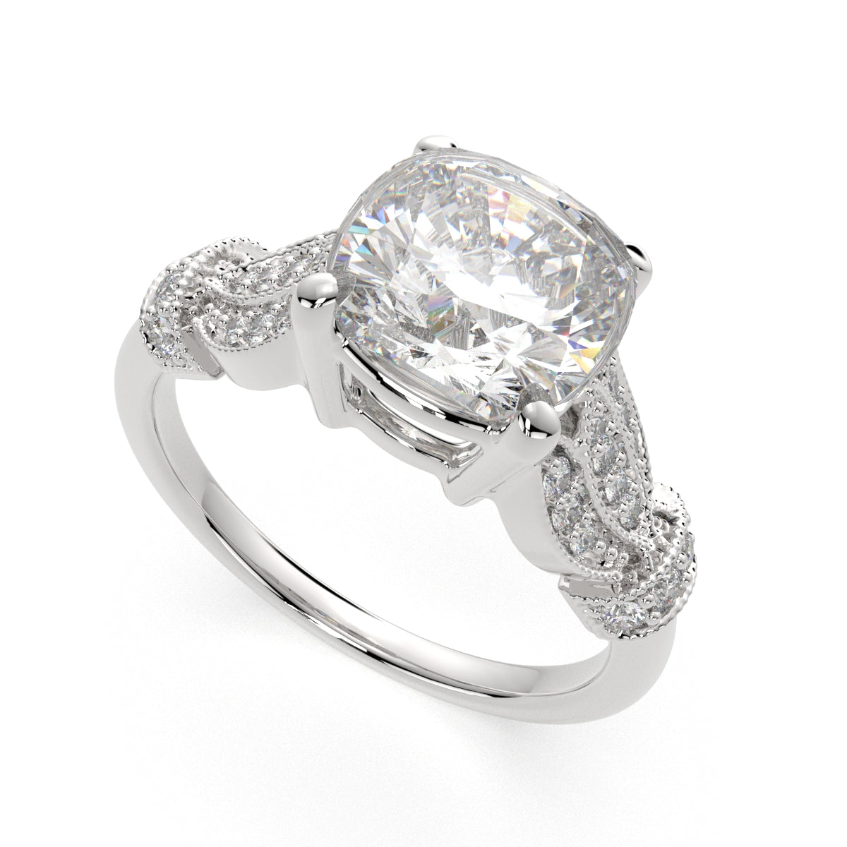 3.15 Carat VS1 D Lab Grown Diamond Pave Cushion Ring