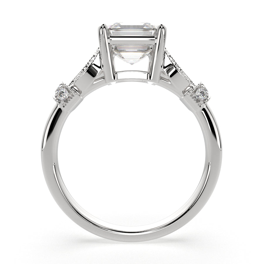 Nadia 4.15 Carat Emerald Cut Pave Milgrain Engagement Ring