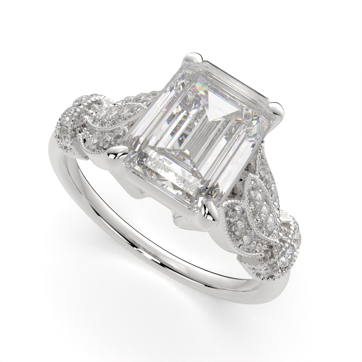 4.15 Carat VS1 D Lab Grown Diamond Pave Emerald Ring