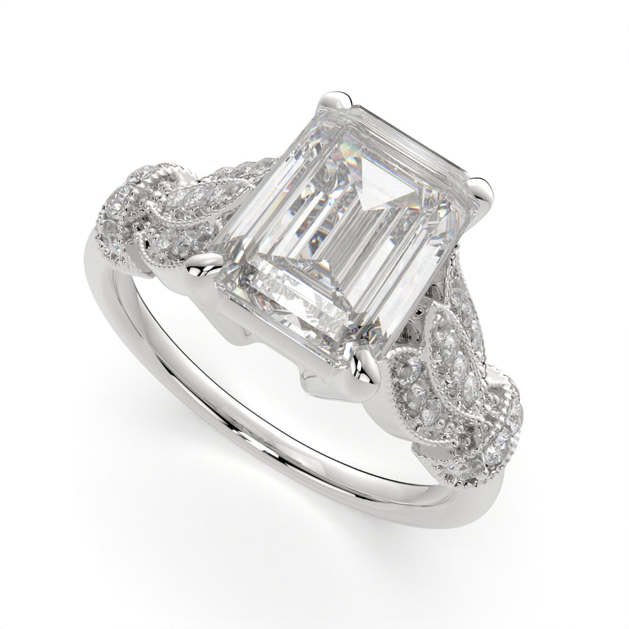 Nadia 3.15 Carat Emerald Cut Pave Milgrain Engagement Ring
