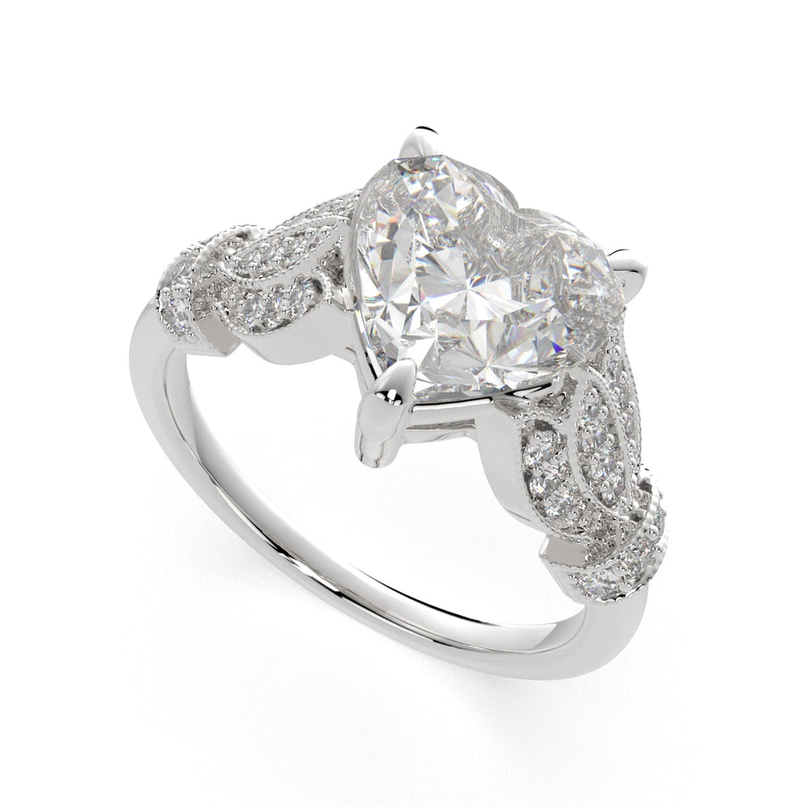 Nadia 4.15 Carat Heart Cut Pave Milgrain Engagement Ring