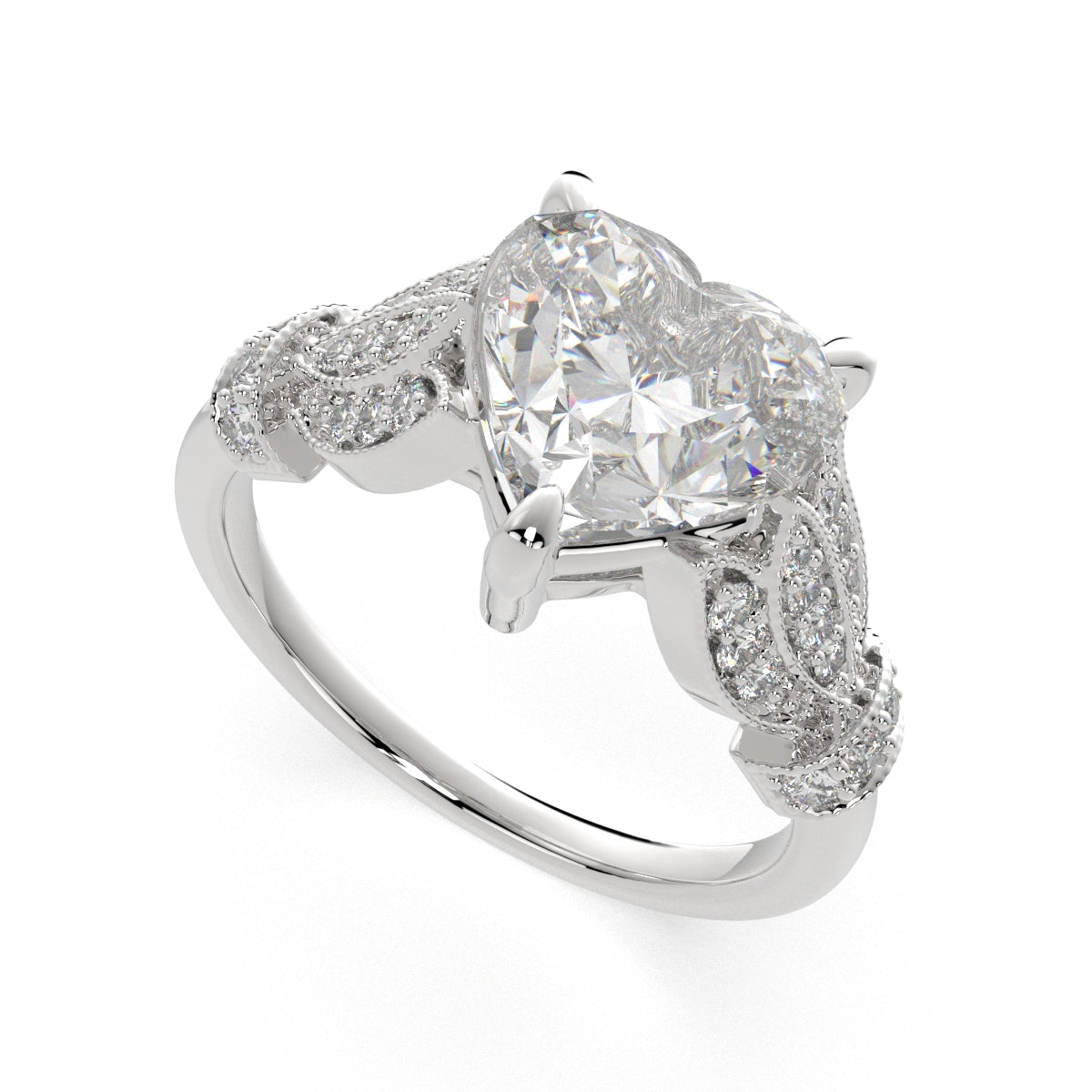 2.15 Carat VS1 D Lab Grown Diamond Pave Heart Ring