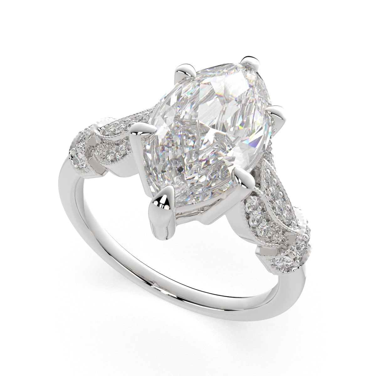 4.15 Carat VS1 D Lab Grown Diamond Pave Marquise Ring