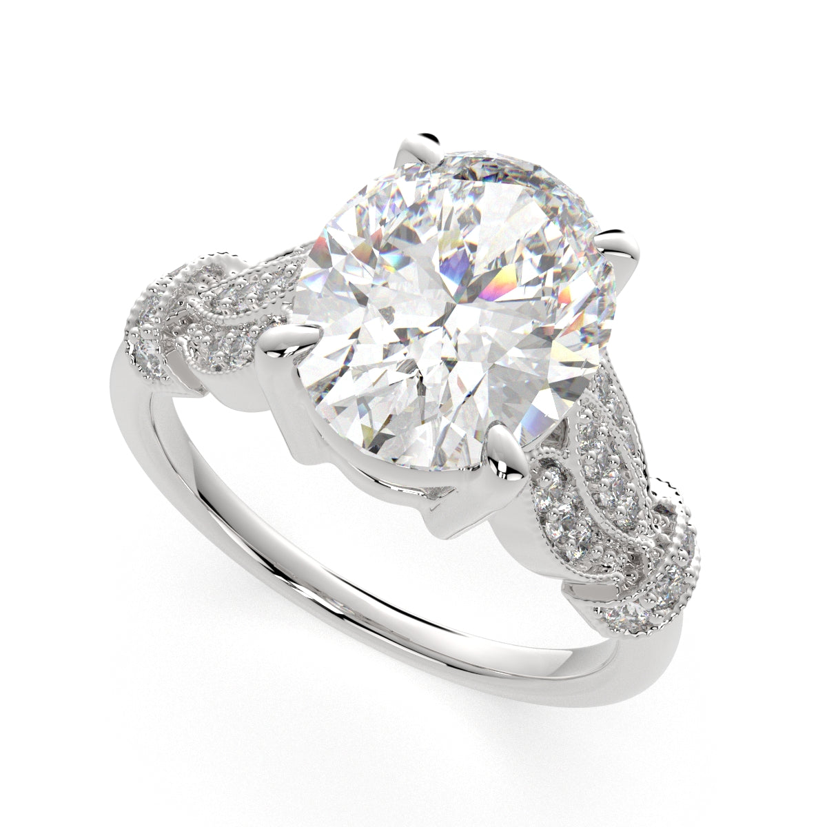 4.15 Carat VS1 D Lab Grown Diamond Pave Oval Ring