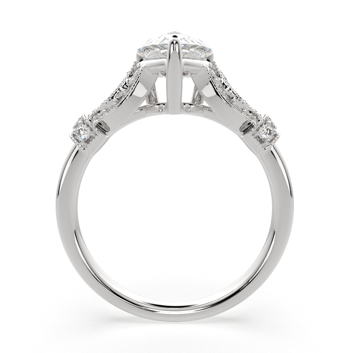 3.15 Carat VS1 D Lab Grown Diamond Pave Pear Ring