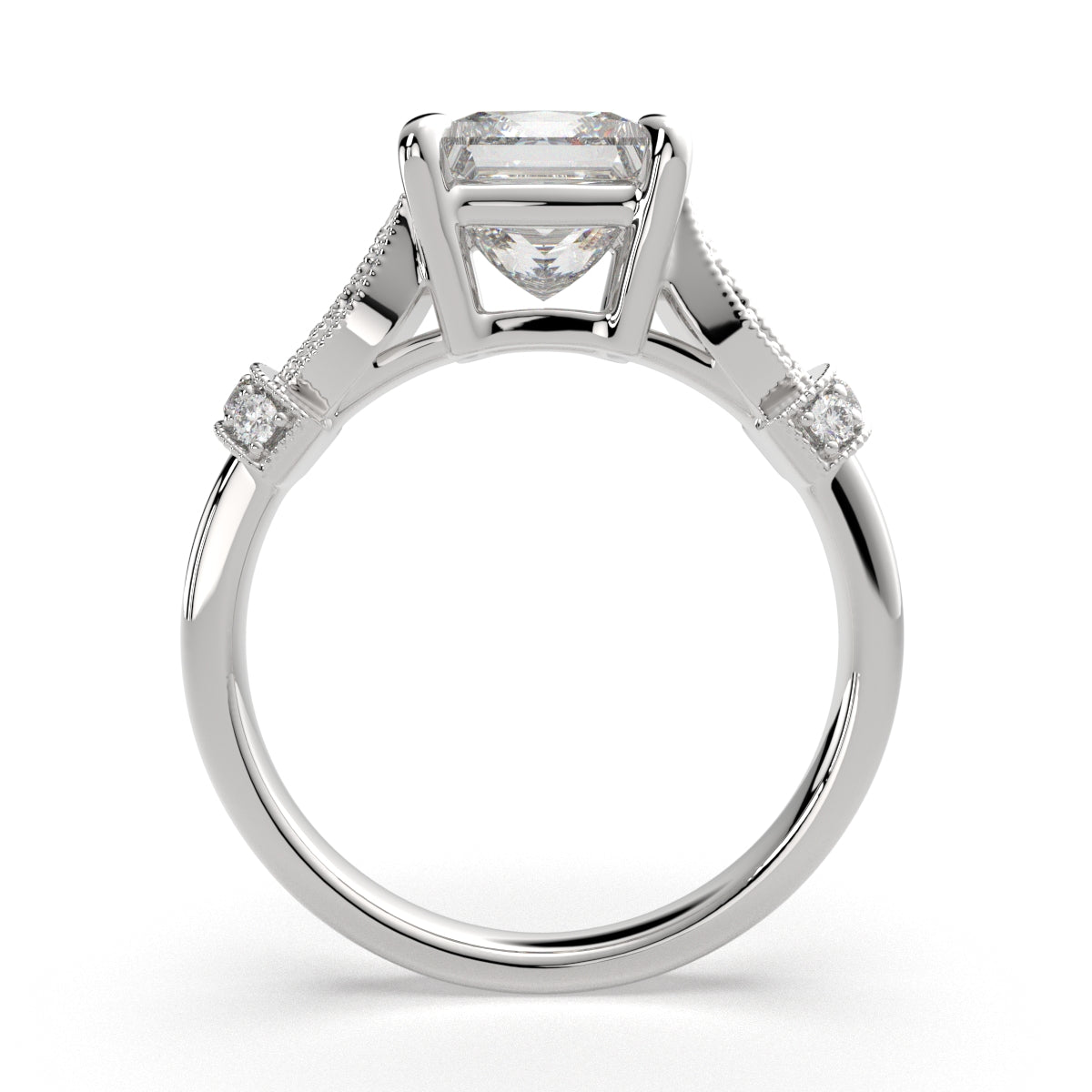 4.15 Carat VS1 D Lab Grown Diamond Pave Princess Ring