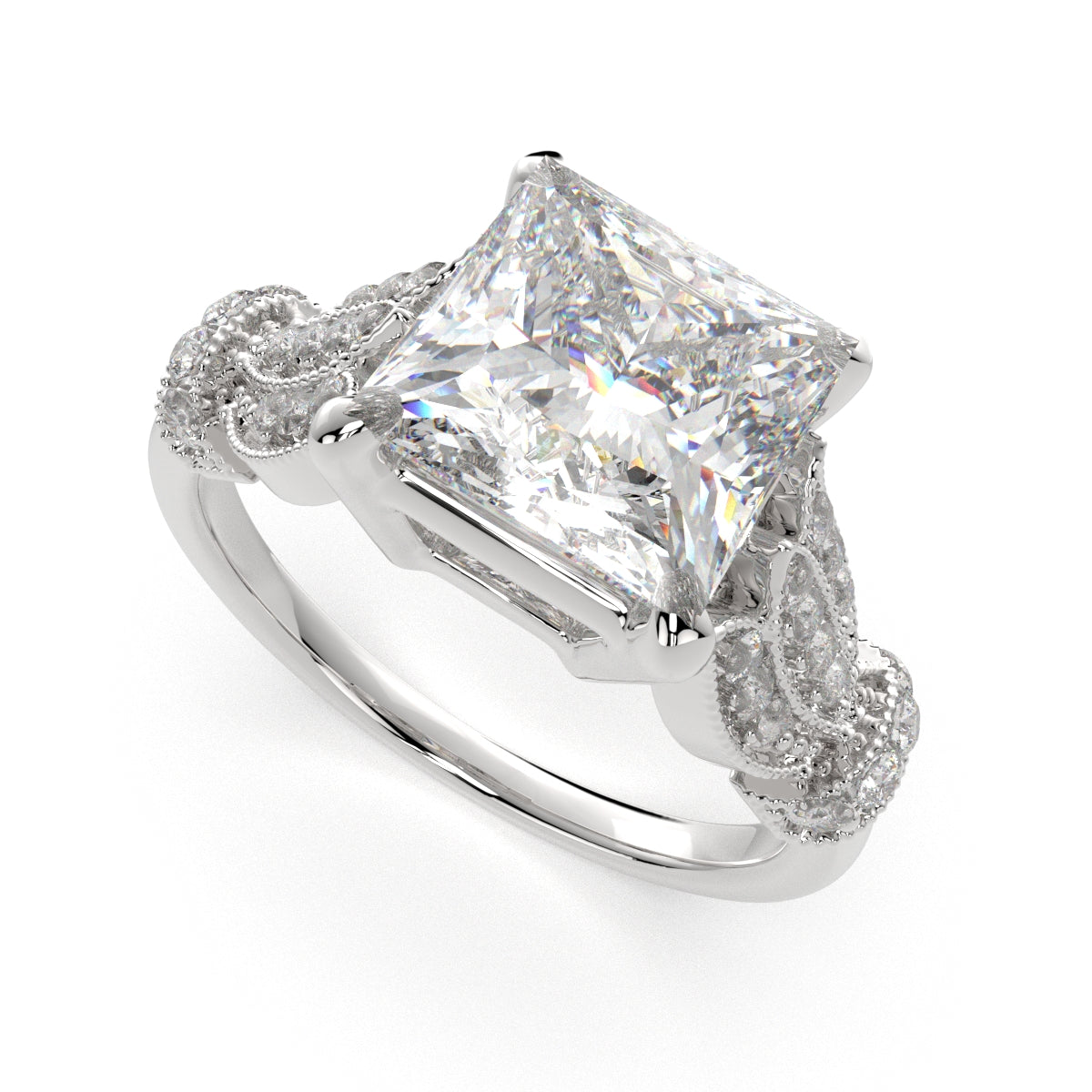 2.15 Carat VS1 D Lab Grown Diamond Pave Princess Ring