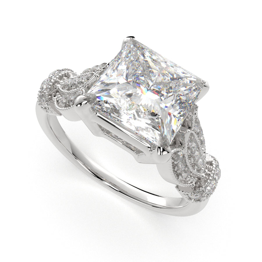 Nadia 4.15 Carat Princess Cut Pave Milgrain Engagement Ring