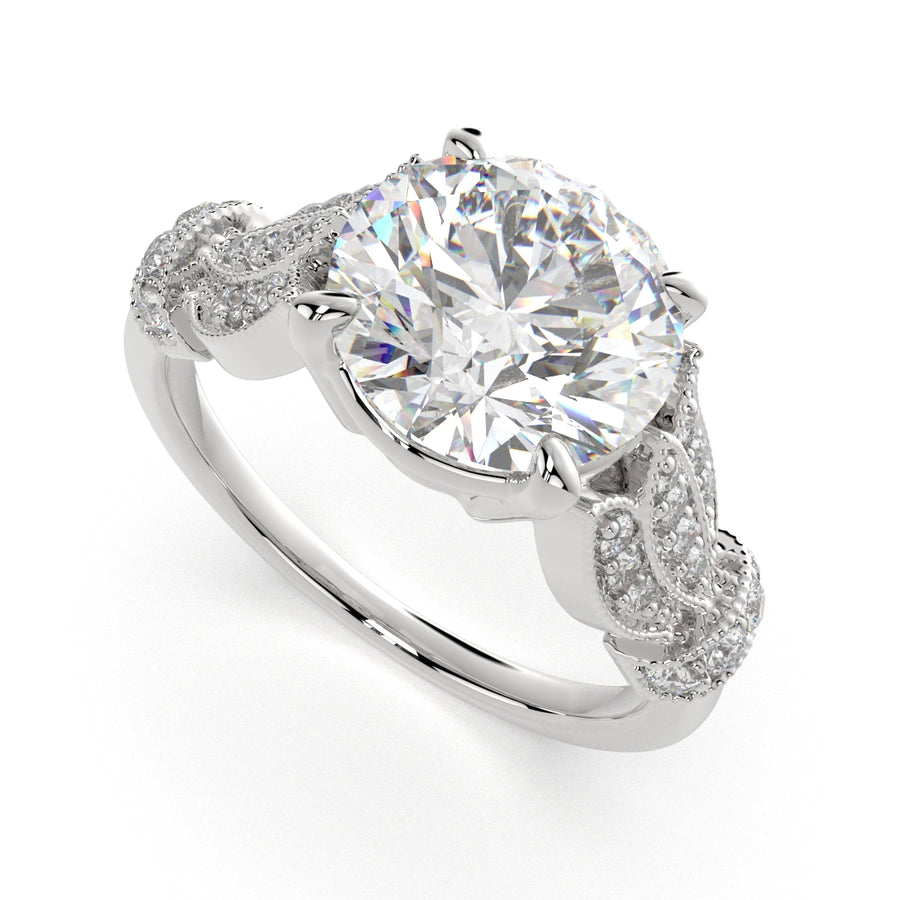 Nadia 2.15 Carat Round Cut Pave Milgrain Engagement Ring