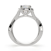3.35 Carat VS1 D Lab Grown Diamond Halo Pave Split Shank Cushion Ring