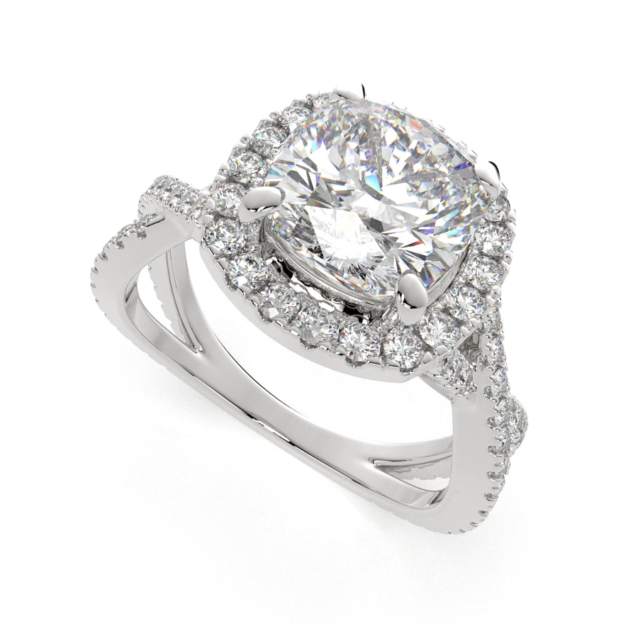 Ophelia 3.35 Carat Cushion Cut Pave Halo Split Shank Engagement Ring