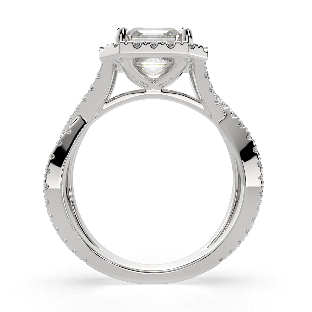 2.35 Carat VS1 D Lab Grown Diamond Halo Pave Split Shank Emerald Ring
