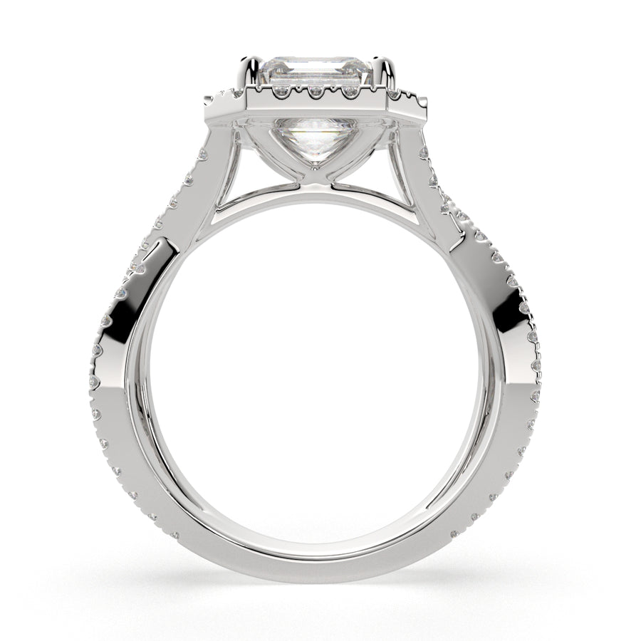 Ophelia 2.35 Carat Emerald Cut Pave Halo Split Shank Engagement Ring