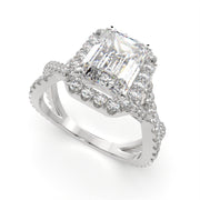 2.35 Carat VS1 D Lab Grown Diamond Halo Pave Split Shank Emerald Ring