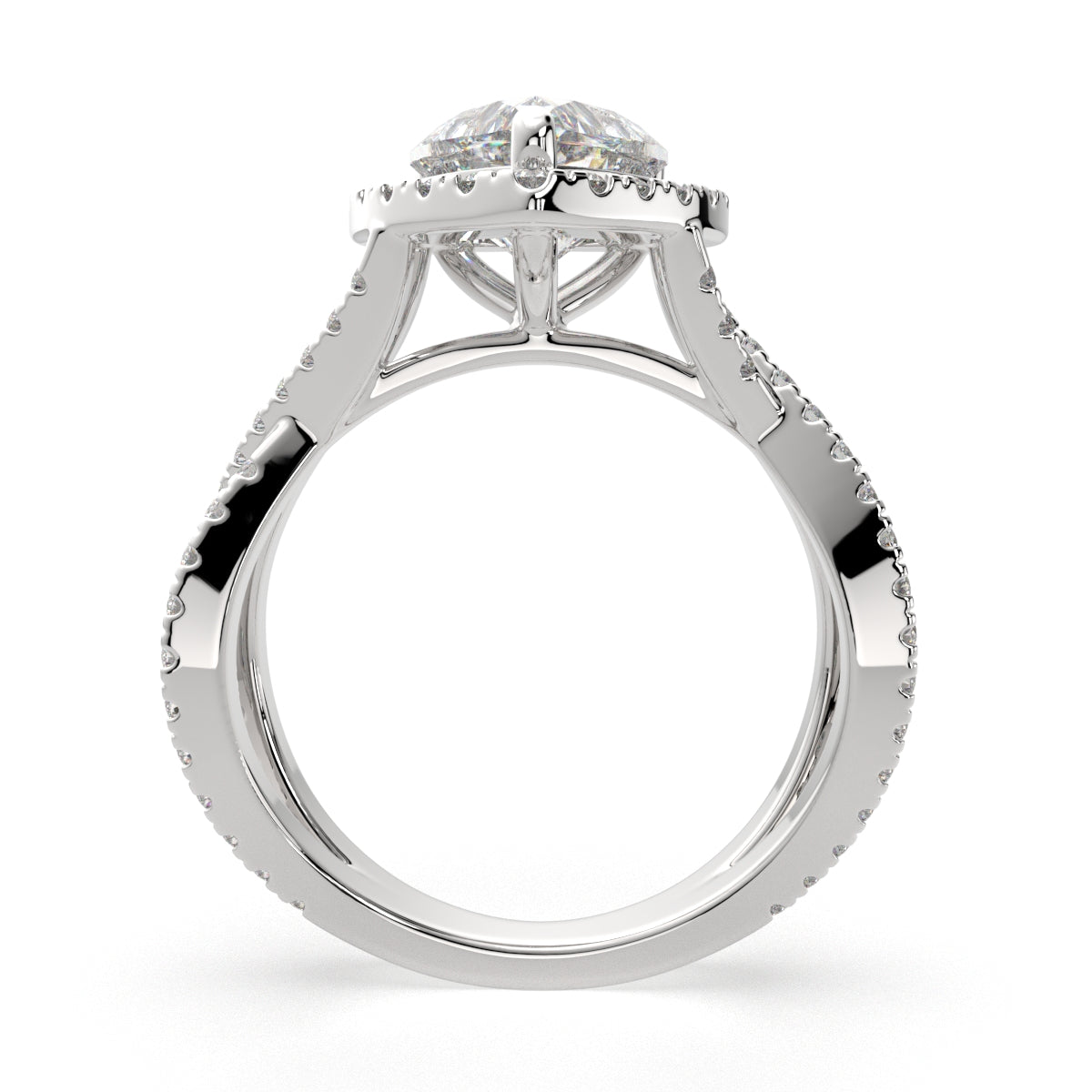 3.35 Carat VS1 D Lab Grown Diamond Halo Pave Split Shank Heart Ring