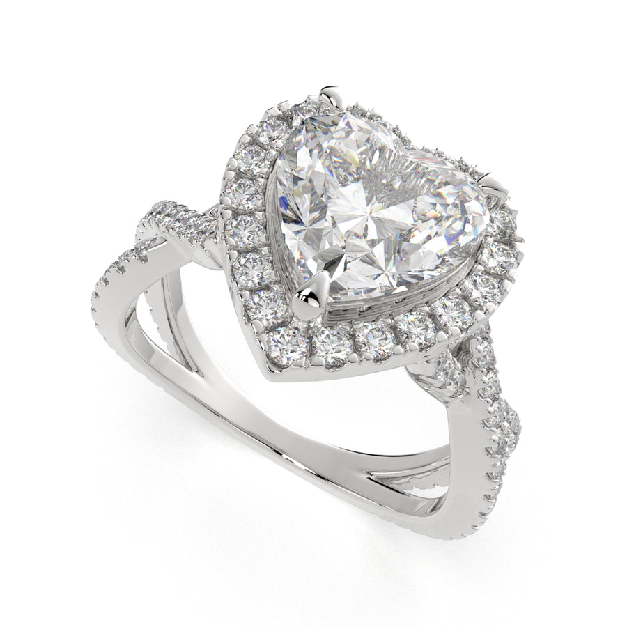 Ophelia 2.35 Carat Heart Cut Pave Halo Split Shank Engagement Ring