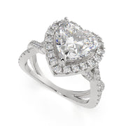 3.35 Carat VS1 D Lab Grown Diamond Halo Pave Split Shank Heart Ring