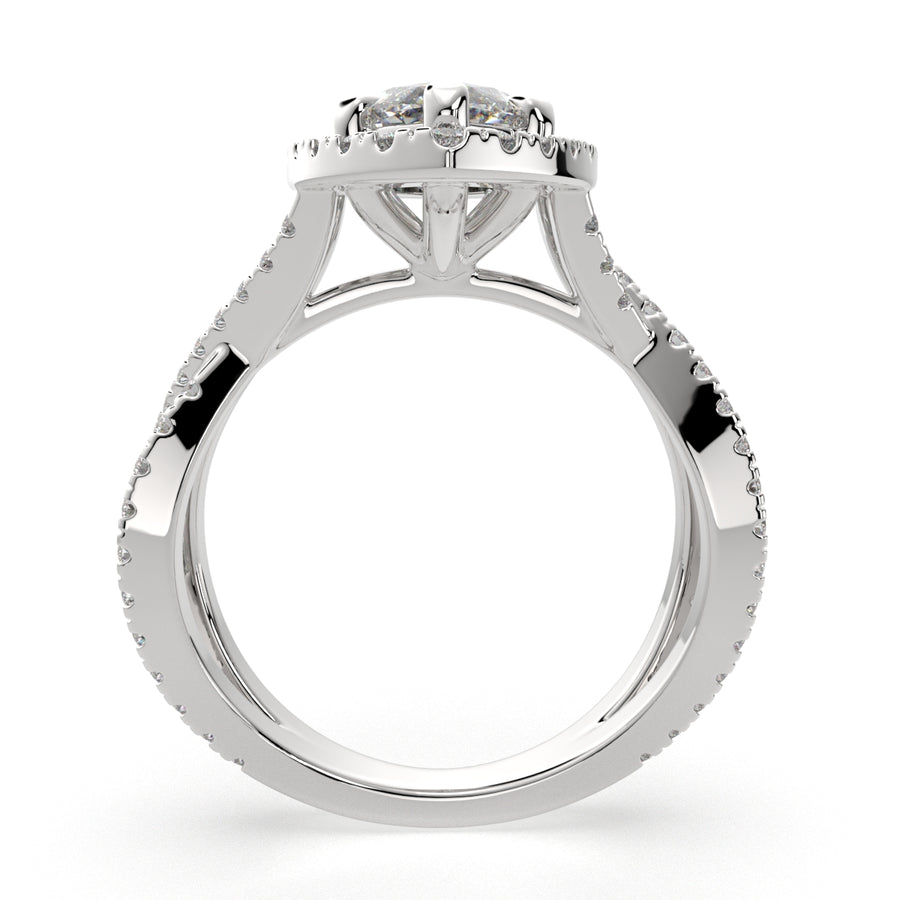 Ophelia 2.35 Carat Marquise Cut Pave Halo Split Shank Engagement Ring
