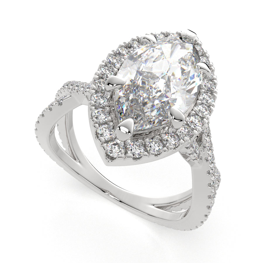 Ophelia 2.35 Carat Marquise Cut Pave Halo Split Shank Engagement Ring