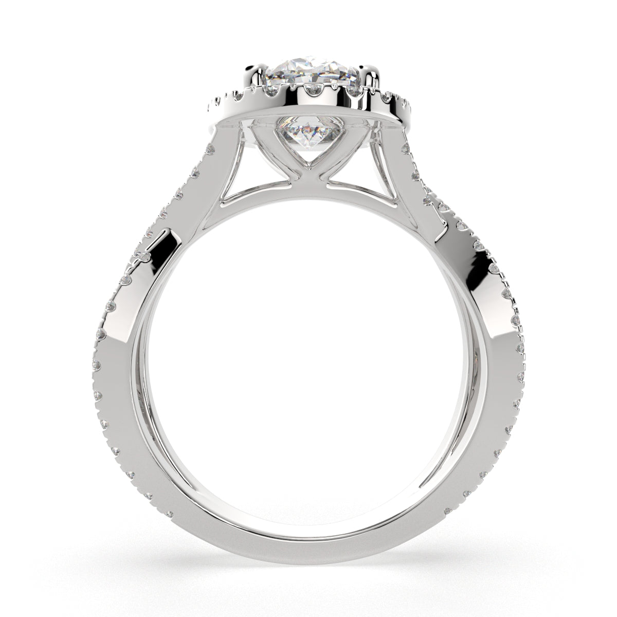 2.35 Carat VS1 D Lab Grown Diamond Halo Pave Split Shank Oval Ring