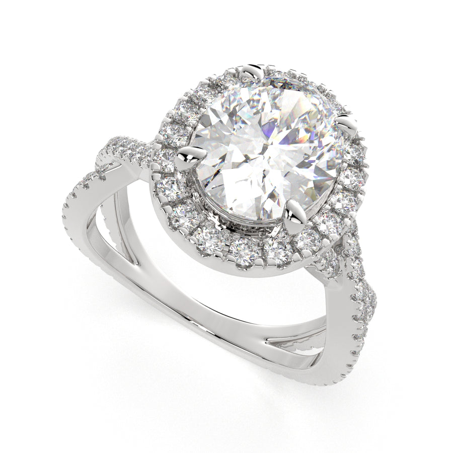 Ophelia 2.35 Carat Oval Cut Pave Halo Split Shank Engagement Ring