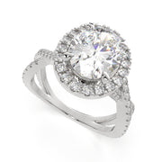 2.35 Carat VS1 D Lab Grown Diamond Halo Pave Split Shank Oval Ring