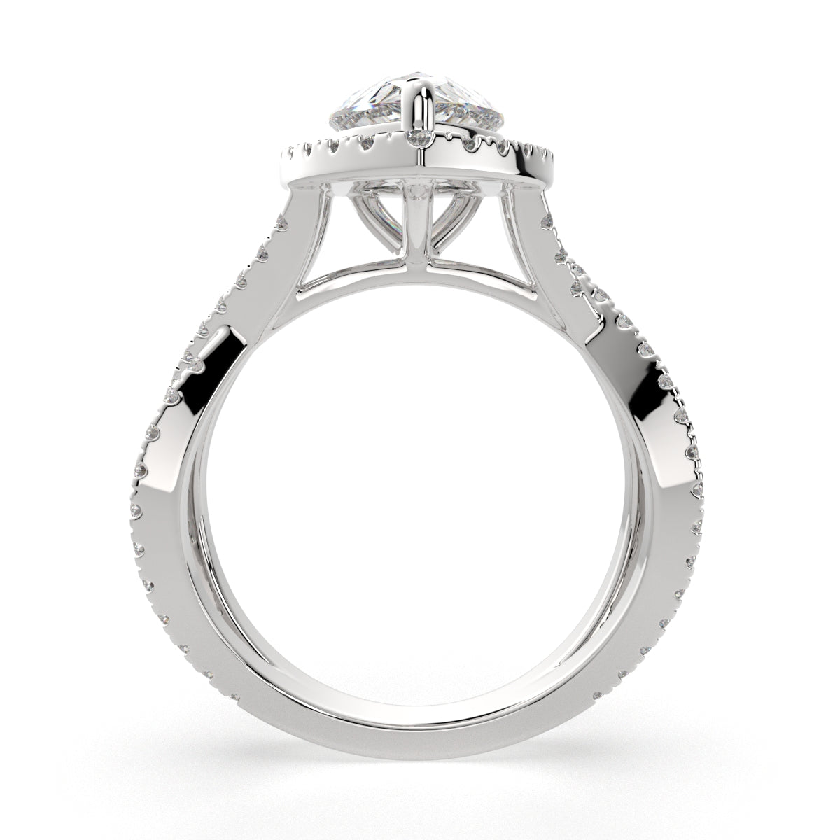 4.35 Carat VS1 D Lab Grown Diamond Halo Pave Split Shank Pear Ring
