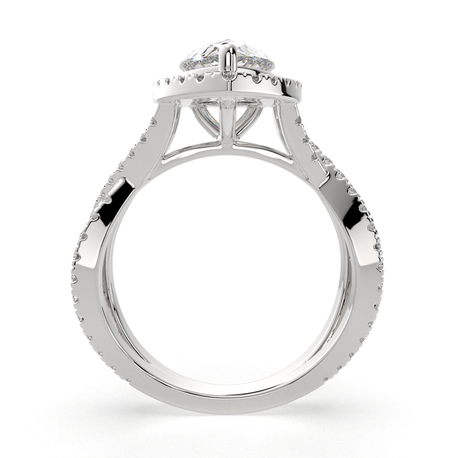 Ophelia 4.35 Carat Pear Cut Pave Halo Split Shank Engagement Ring