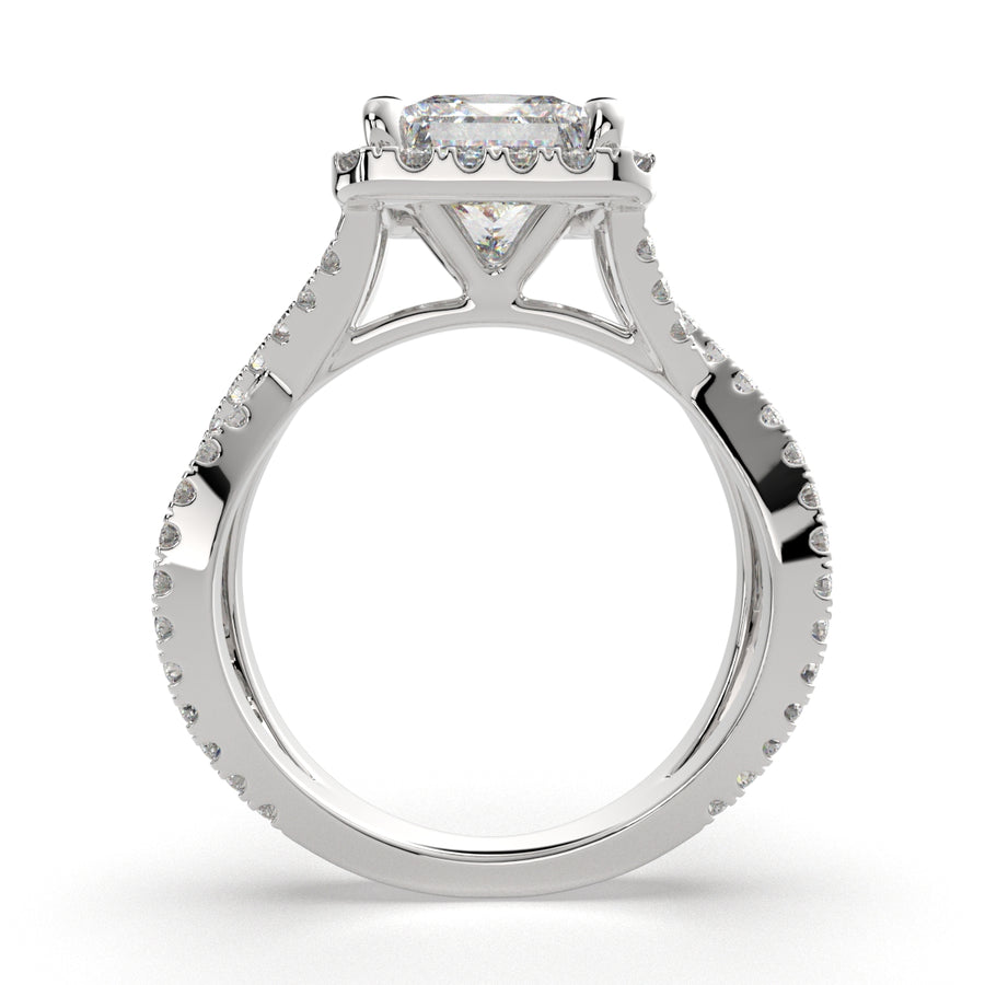 Ophelia 4.35 Carat Princess Cut Pave Halo Split Shank Engagement Ring